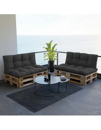Set di 2 Cuscini per Pallet - Seduta 120x80 cm + Schienale 120x40 cm, Impermeabili, Trapuntati, Antracite
