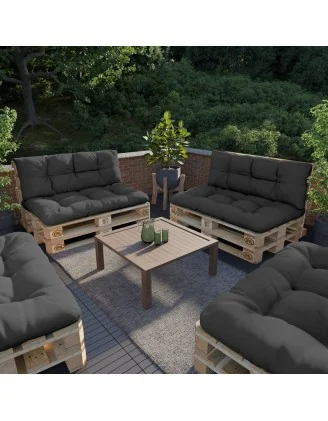 Set di 2 Cuscini per Pallet - Seduta 120x80 cm + Schienale 120x40 cm, Impermeabili, Trapuntati, Antracite