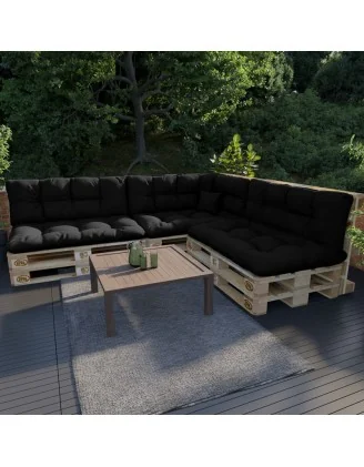 Cuscino di Seduta per Pallet, Impermeabile, Trapuntato, 120x80x15 cm, Nero