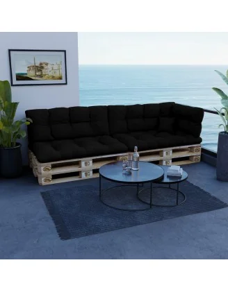 Cuscino di Seduta per Pallet, Impermeabile, Trapuntato, 120x80x15 cm, Nero