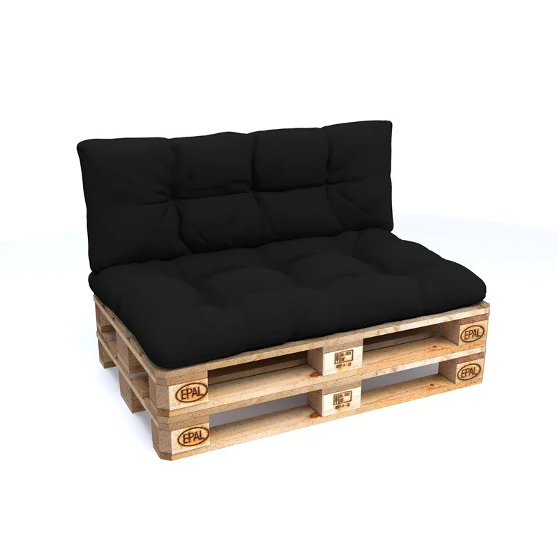 Set di 2 Cuscini per Pallet - Seduta 120x80 cm + Schienale 120x40 cm, Impermeabili, Trapuntati, Nero Set di 2 Cuscini per Pallet - Seduta 120x80 cm + Schienale 120x40 cm, Impermeabili, Trapuntati, Nero