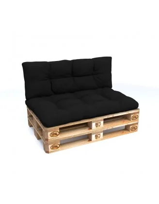 Set di 2 Cuscini per Pallet - Seduta 120x80 cm + Schienale 120x40 cm, Impermeabili, Trapuntati, Nero