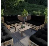 Set di 2 Cuscini per Pallet - Seduta 120x80 cm + Schienale 120x40 cm, Impermeabili, Trapuntati, Nero Set di 2 Cuscini per Pallet - Seduta 120x80 cm + Schienale 120x40 cm, Impermeabili, Trapuntati, Nero