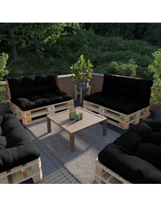 Set di 2 Cuscini per Pallet - Seduta 120x80 cm + Schienale 120x40 cm, Impermeabili, Trapuntati, Nero