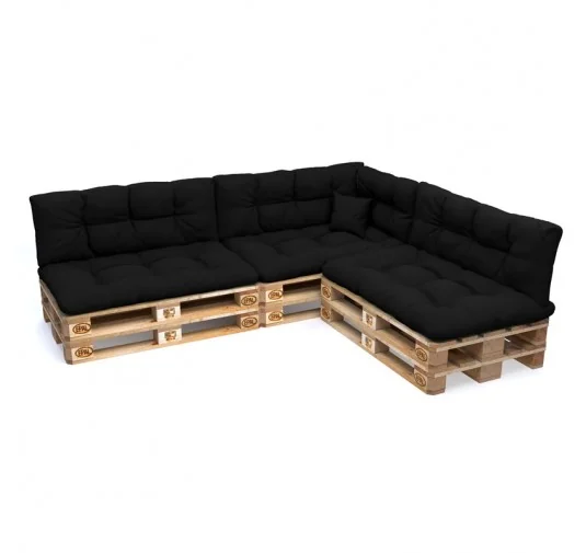 Set di 8 Cuscini da Esterno per Pallet, Impermeabili, Trapuntati, Nero