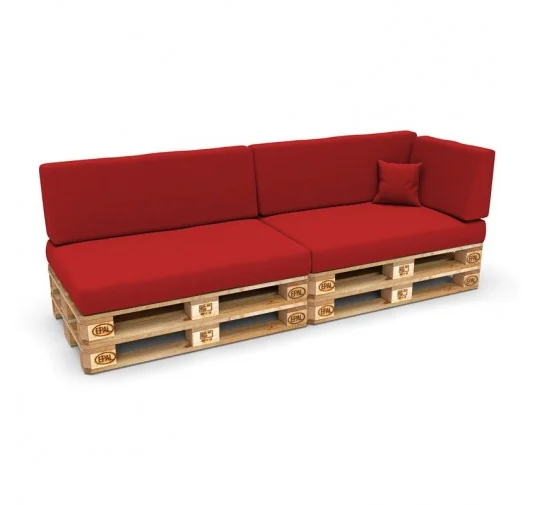 Set di 6 Cuscini per Pallet: 2x 120x80 + 2x 120x40 + 60x40 + 40x40, Rosso