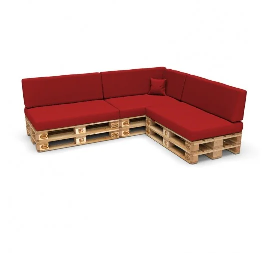 Set di 8 Cuscini per Pallet: 3x 120x80 + 3x 120x40 + 60x40 + 40x40, Rosso