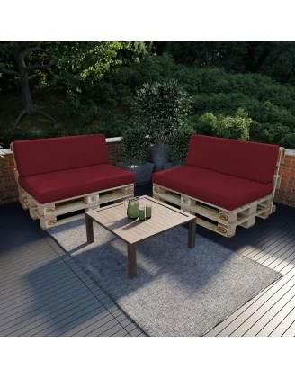 Set di 2 Cuscini per Pallet, 120x80 cm + 120x40 cm, Bordeaux