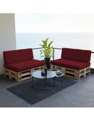 Set di 2 Cuscini per Pallet, 120x80 cm + 120x40 cm, Bordeaux
