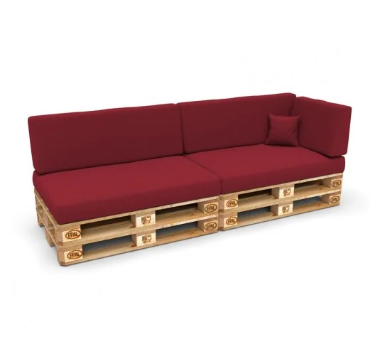 Set di 6 Cuscini per Pallet: 2x 120x80 + 2x 120x40 + 60x40 + 40x40, Bordeaux