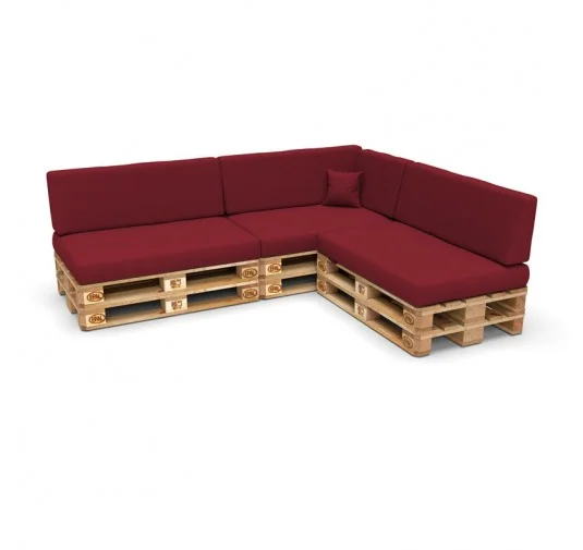 Set di 8 Cuscini per Pallet: 3x 120x80 + 3x 120x40 + 60x40 + 40x40, Bordeaux