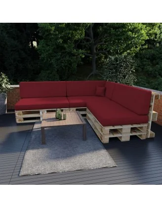 Set di 8 Cuscini per Pallet: 3x 120x80 + 3x 120x40 + 60x40 + 40x40, Bordeaux