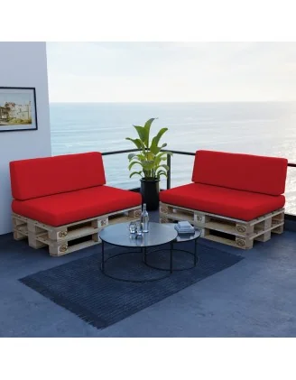 Set di 2 Cuscini per Pallet Impermeabile 120x80 + 120x40 Rosso
