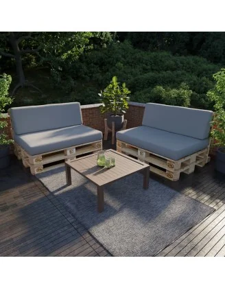 Set di 2 Cuscini per Pallet Impermeabile 120x80 + 120x40 Grigio