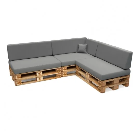Set di 8 Cuscini per Pallet Impermeabile 120x80 + 120x40 Grigio