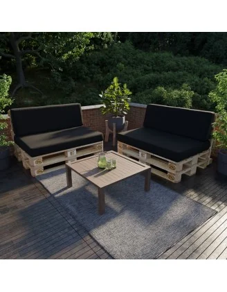 Set di 2 Cuscini per Pallet Impermeabile 120x80 + 120x40 Nero
