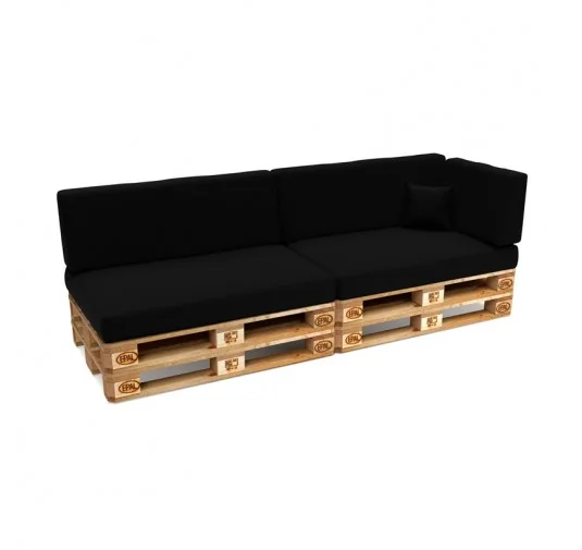 Set di 6 Cuscini per Pallet Impermeabile 120x80 + 120x40 Nero