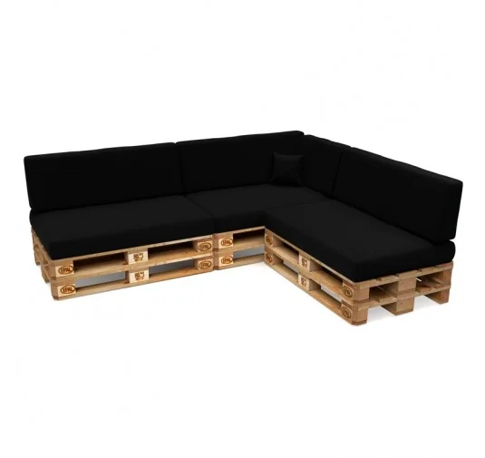 Set di 8 Cuscini per Pallet Impermeabile 120x80 + 120x40 Nero