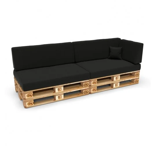 Set di 6 Cuscini per Pallet 120x80 + 120x40 Nero